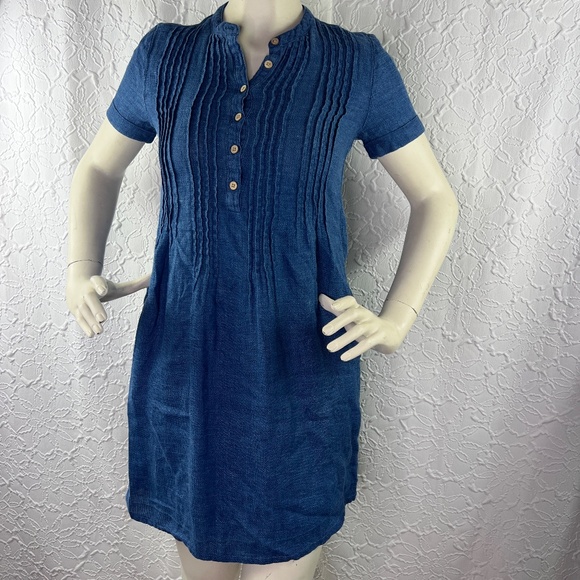 Faherty linen Blue Basketweave Hana dress - Picture 3 of 11